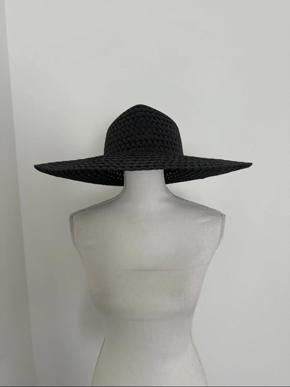 Black Wide-Brim Straw Sun Hat - Classic Women's Accessory